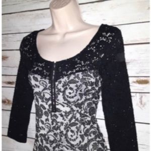 Free People Black Gray Floral Bodycon Dress xs